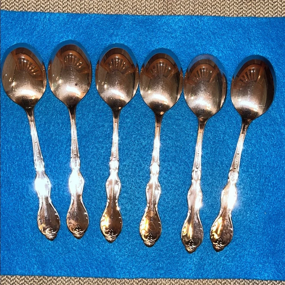 1964 VTG set of 6 tablespoons 8” Wm Rogers Melody Camelot Silverplate Flatware